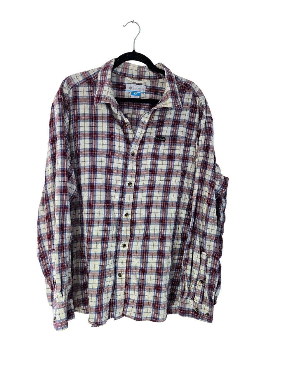 Columbia Men’s White and Red Plaid Button-Down Shirt XXL